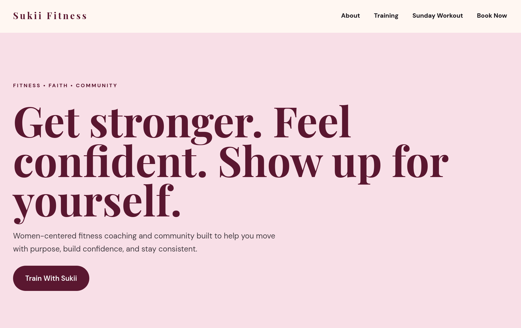 Sukii Fitness website homepage