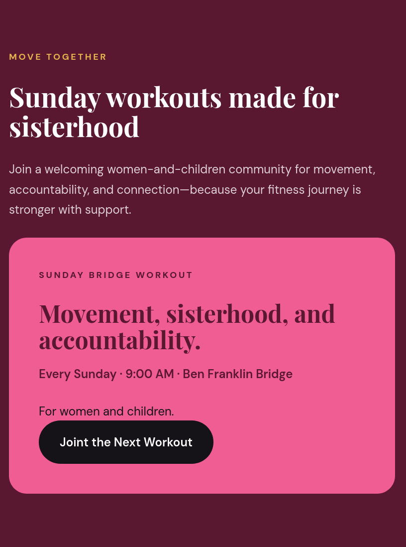 Sukii Fitness Sunday workout section on mobile